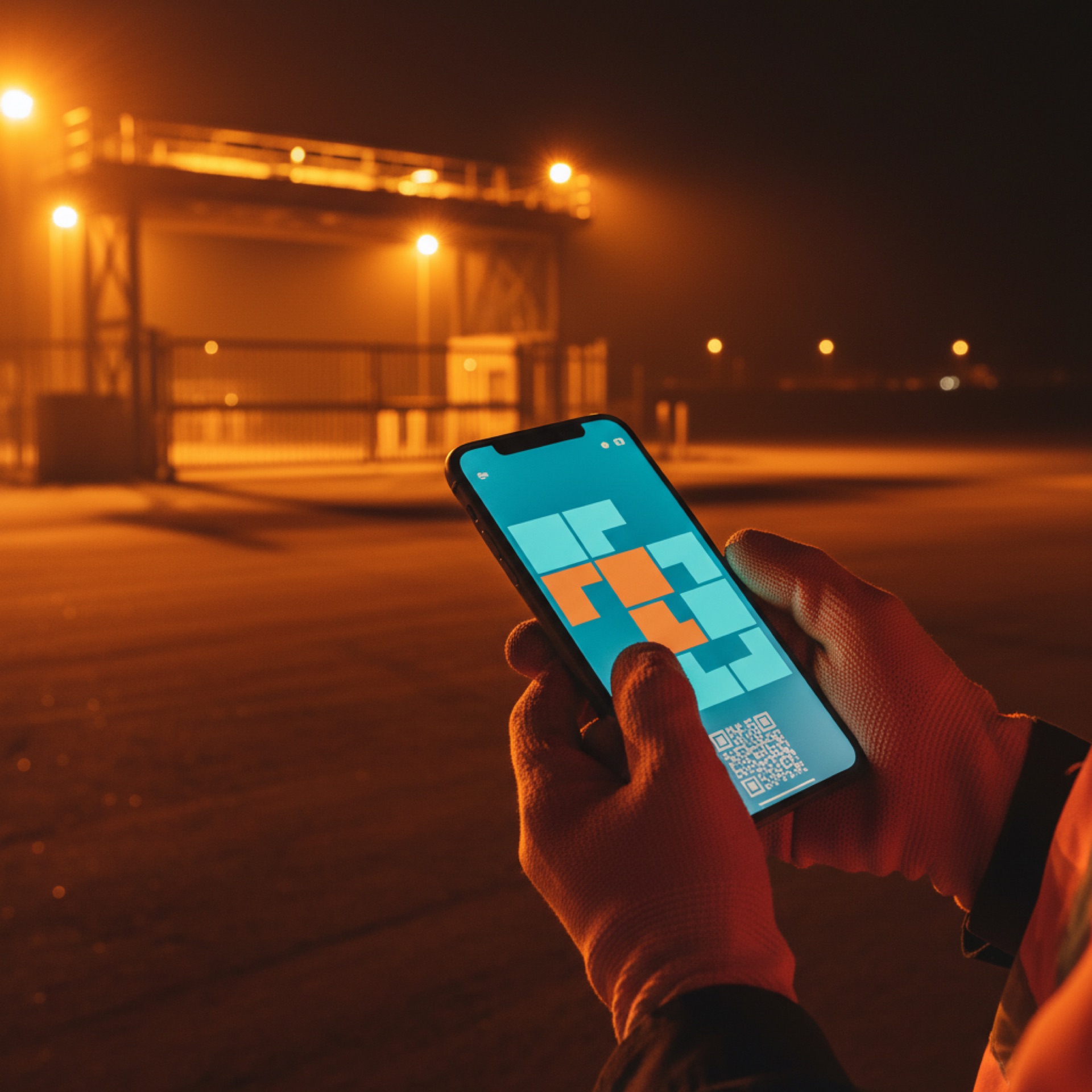 Contratista en EPP escaneando pase digital Wallet en gate de acceso